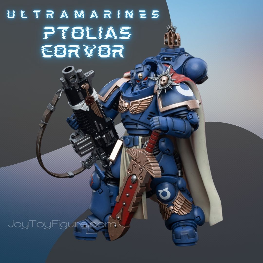 JoyToy Action Figure Warhammer 40K Ultramarines Primaris Captain Ptolias Corvor with Master Crafter Heavy Bolt Rifle